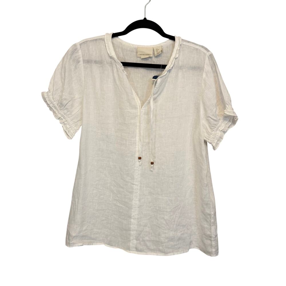 Cynthia Rowley Linen Blouse L White Sheer Minimalist Prairie Boho Peasant NWT